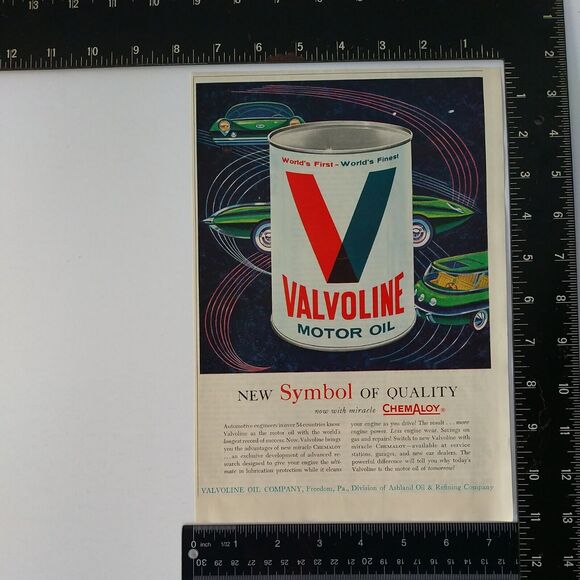 1961 Valvoline Motor Oil ChemAloy Vtg Magazine Print Ad Green Cars Auto Swoosh - Picture 3 of 4